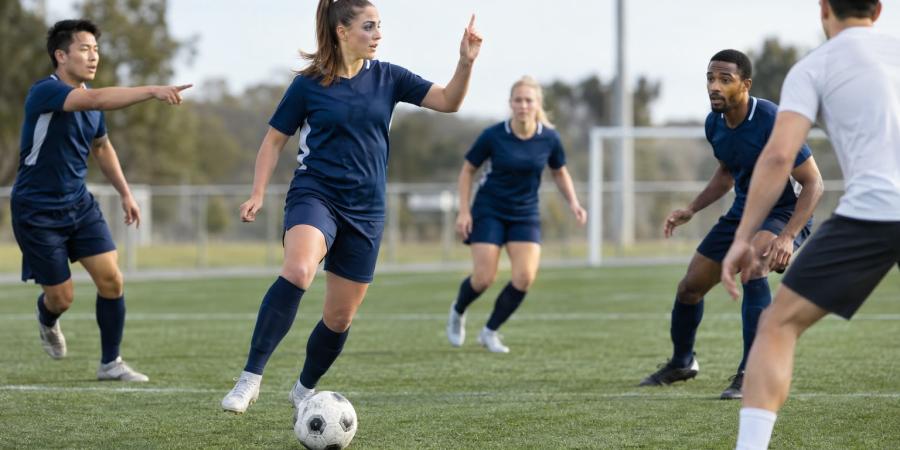 Futbolisti laukumā spēles laikā sazinās ar skatienu un skaidriem roku signāliem